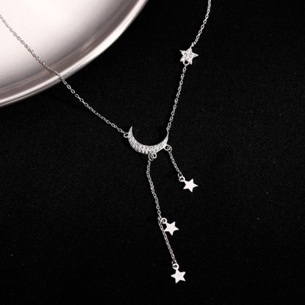 925 Sterling Silver Moon Necklace with Star Charm