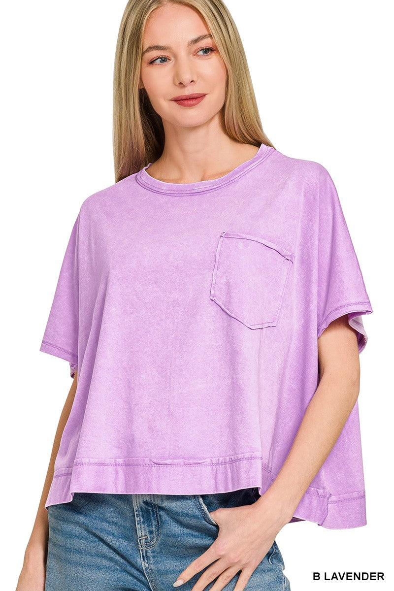 Zenana Acid Washed Oversized Top & Shorts Set Lavender