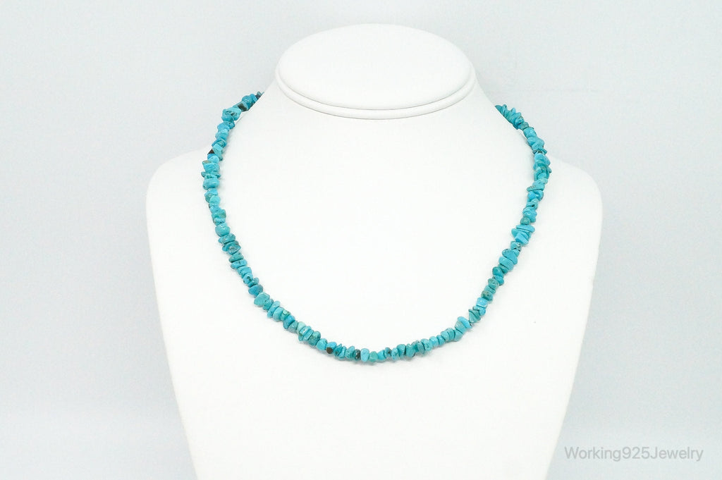 Vintage Native American Shop QT Turquoise Sterling Silver Bead Necklace