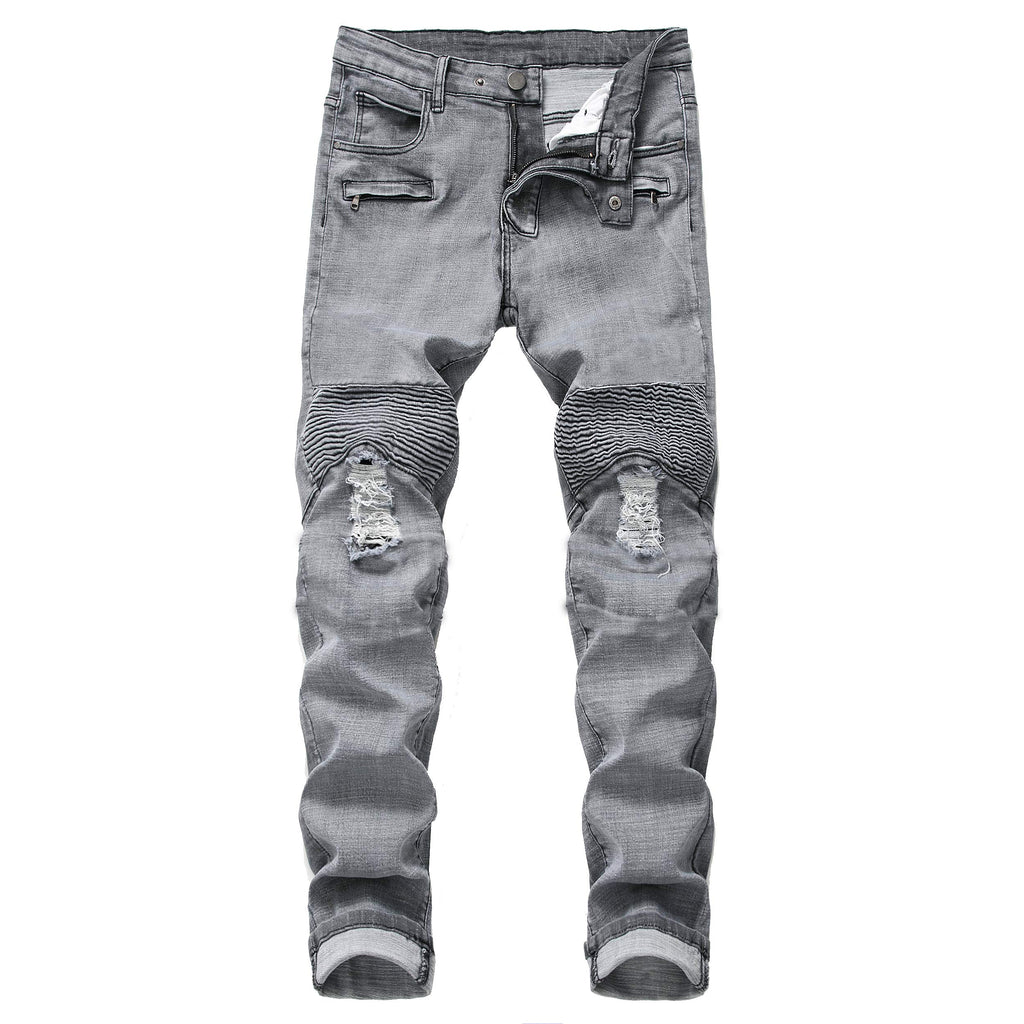 QIMYUM Men's Slim Fit Jeans Ripped Skinny Jeans for Men, Fashion Biker Jeans Stretch Moto Cargo Denim Pants