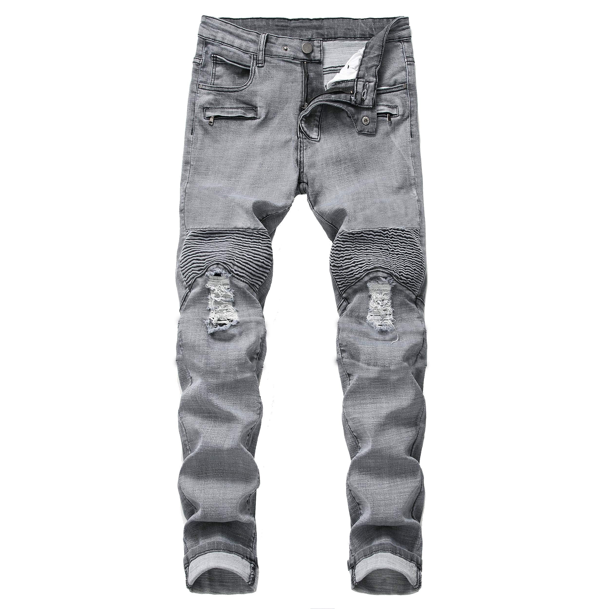 QIMYUM Men's Slim Fit Jeans Ripped Skinny Jeans for Men, Fashion Biker Jeans Stretch Moto Cargo Denim Pants