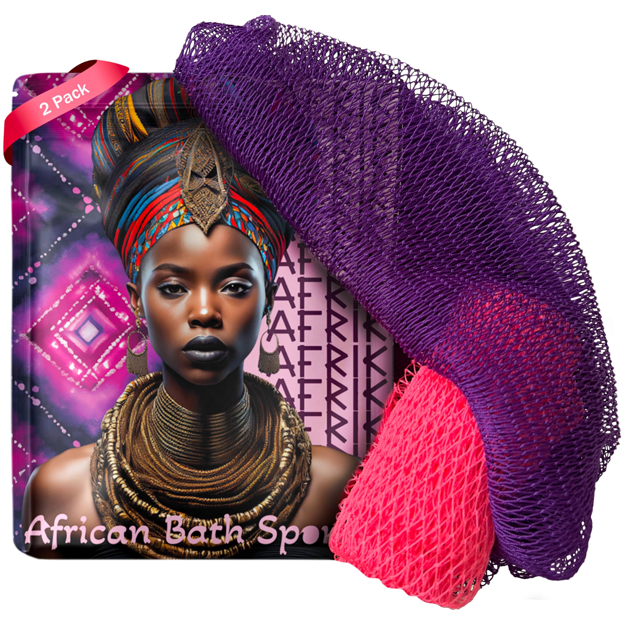 AFRIKI African Net Sponge – Exfoliating Body Scrubber, Black Owned & Rooted in Africa, All Skin Types | 45 in Long