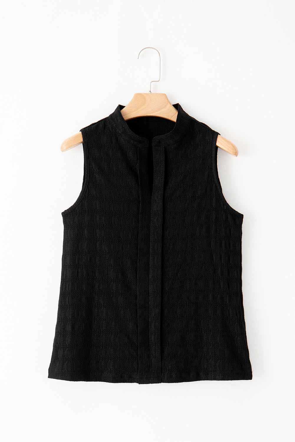 Sleeveless Top - Textured Split V Neck Women's Blouse