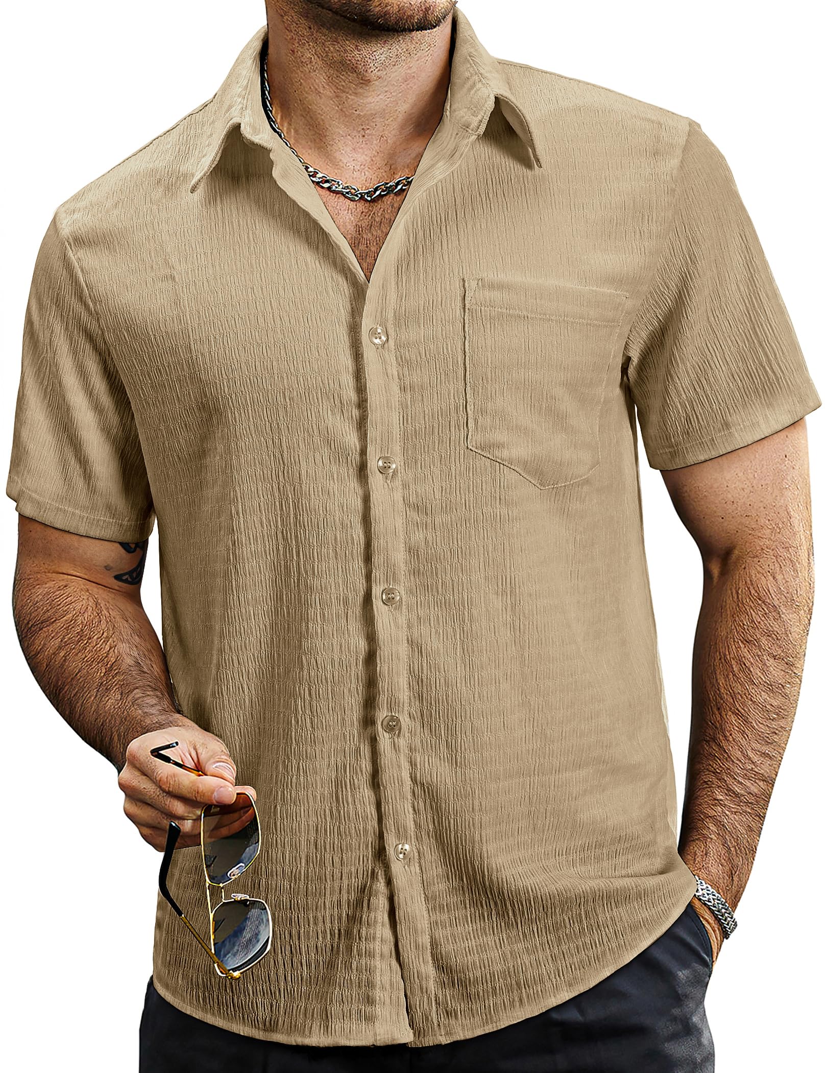 VATPAVE Mens Summer Striped Shirts Button Down Short Sleeve Vintage Beach Hawaiian Shirts with Pocket