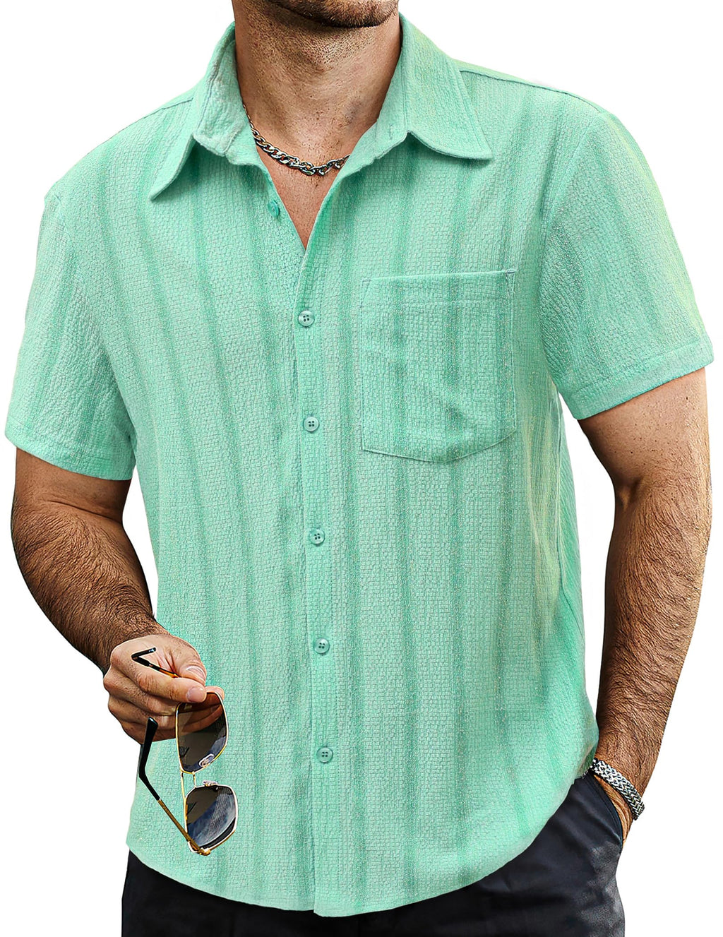 VATPAVE Mens Summer Striped Shirts Button Down Short Sleeve Vintage Beach Hawaiian Shirts with Pocket