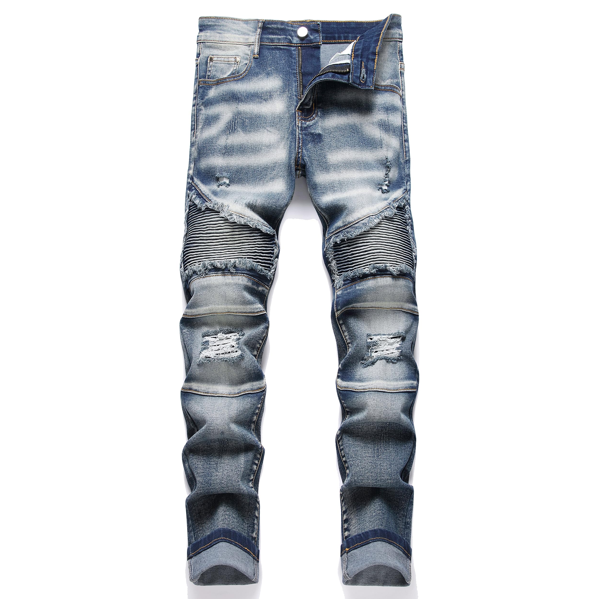 QIMYUM Men's Slim Fit Jeans Ripped Skinny Jeans for Men, Fashion Biker Jeans Stretch Moto Cargo Denim Pants