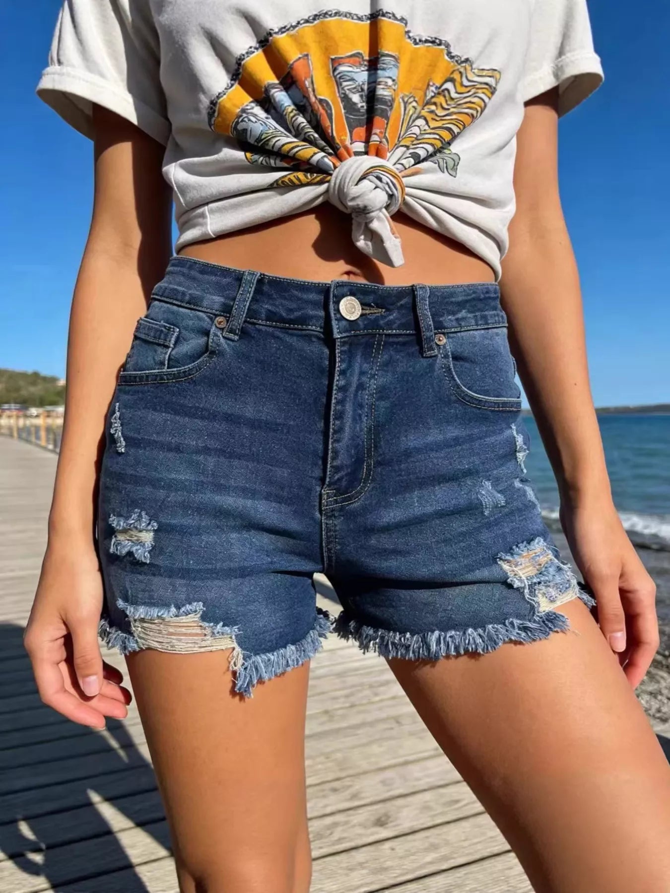 Women's Distressed Frayed Hem Denim Shorts Summer Casual Jean Cutoffs