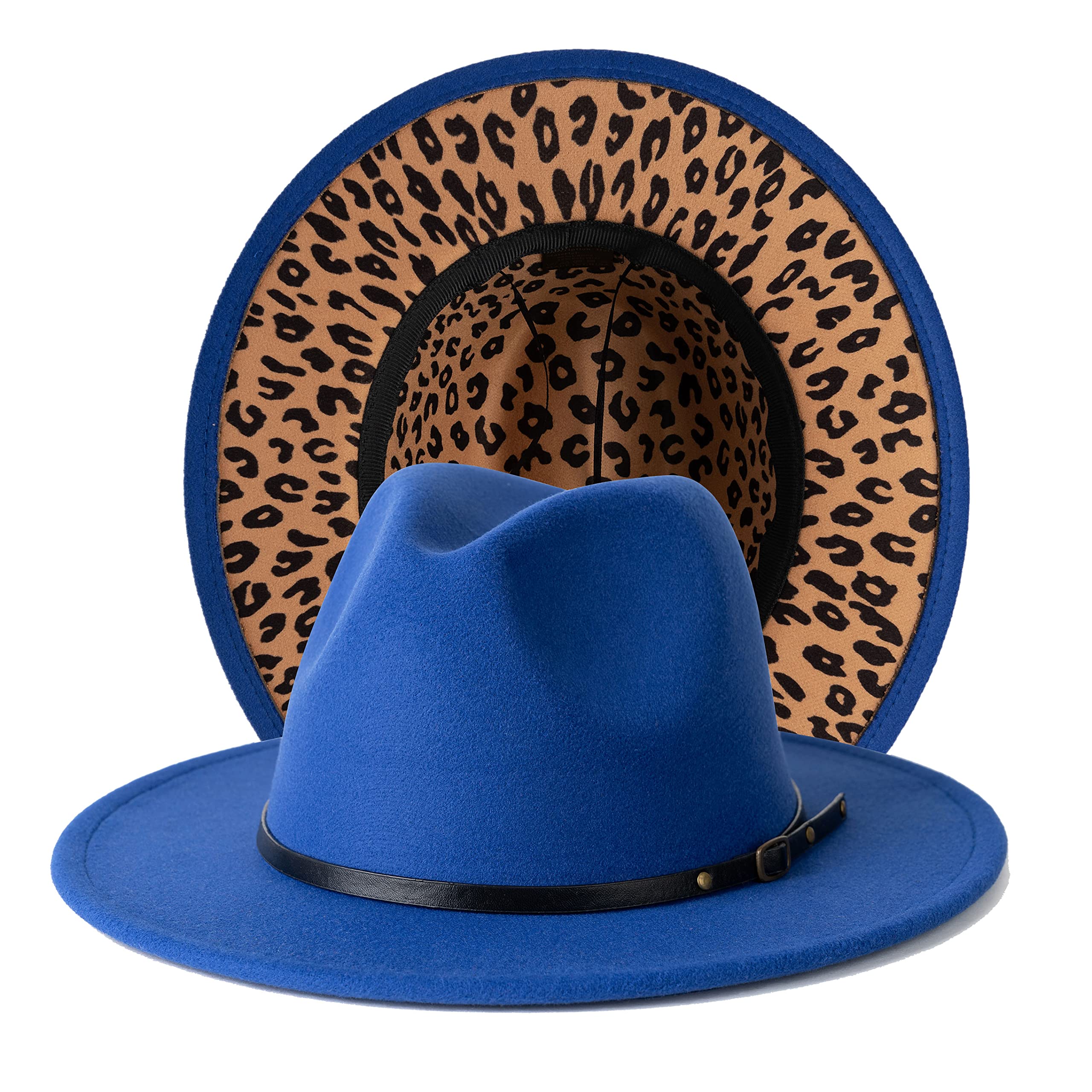 Gossifan Women Two Tone Wide Brim Fedora Felt Panama Hats Classic Belt Buckle