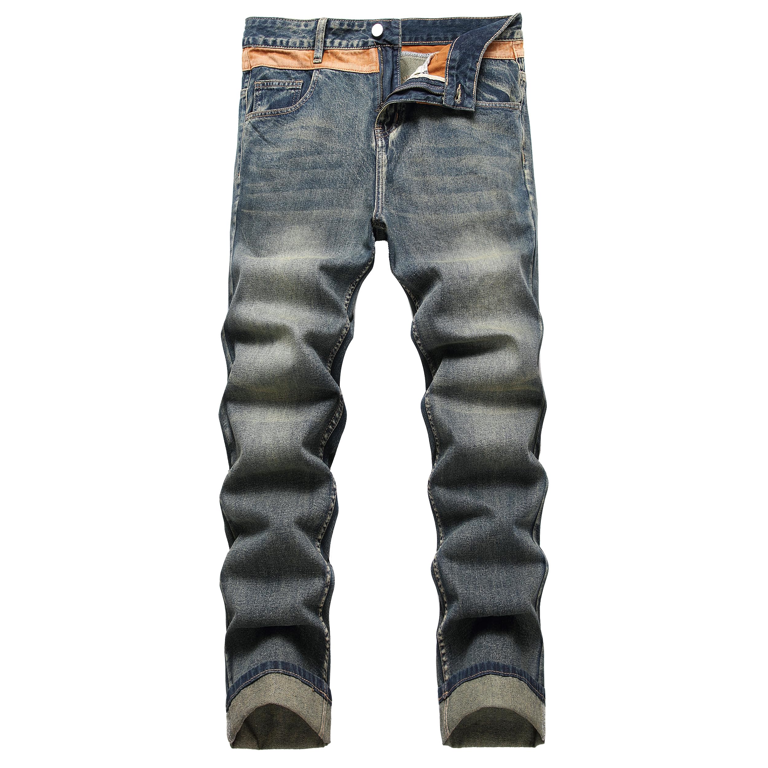 DANT BULUN Men's Ripped Distressed Destroyed Slim Fit Straight Leg Denim Jeans