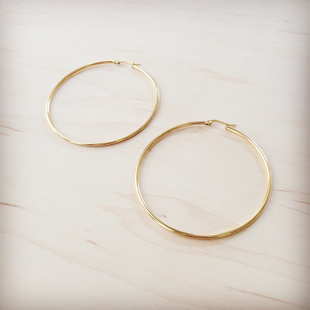 **Extra Large Stainless Steel Hoop Earrings 18K Gold Plating 219cc