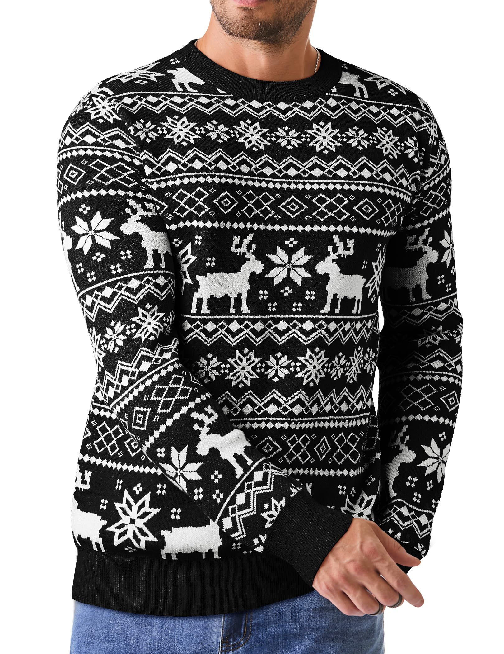 JMIERR Men's Crewneck Pullover Sweater Waffle Textured Knitted Sweaters Casual Loose Fit Sweaters with Ribbing Edge