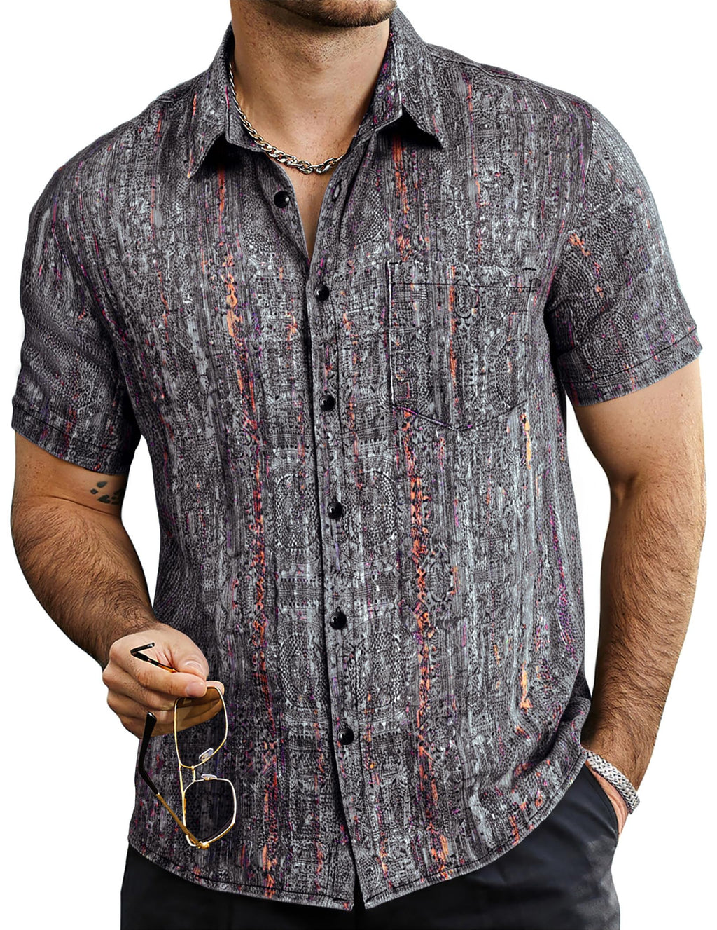 VATPAVE Mens Summer Striped Shirts Button Down Short Sleeve Vintage Beach Hawaiian Shirts with Pocket