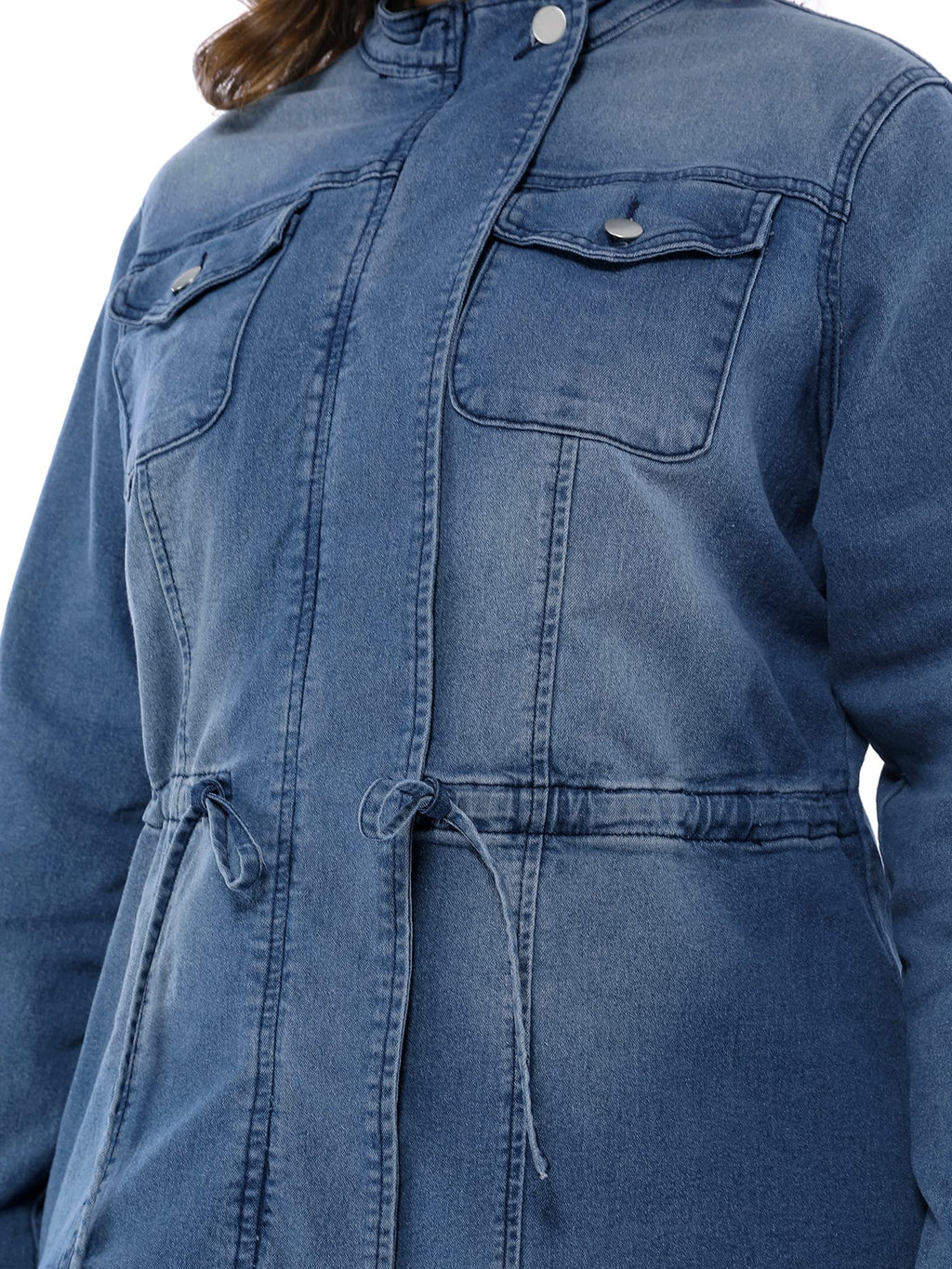 Agnes Orinda Women's Plus Size Denim Jacket Stretch Stand Collar Zip Drawstring Jean Jackets 2024