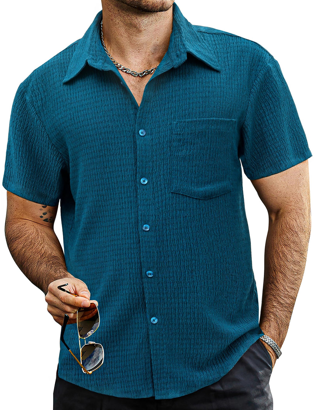 VATPAVE Mens Summer Striped Shirts Button Down Short Sleeve Vintage Beach Hawaiian Shirts with Pocket