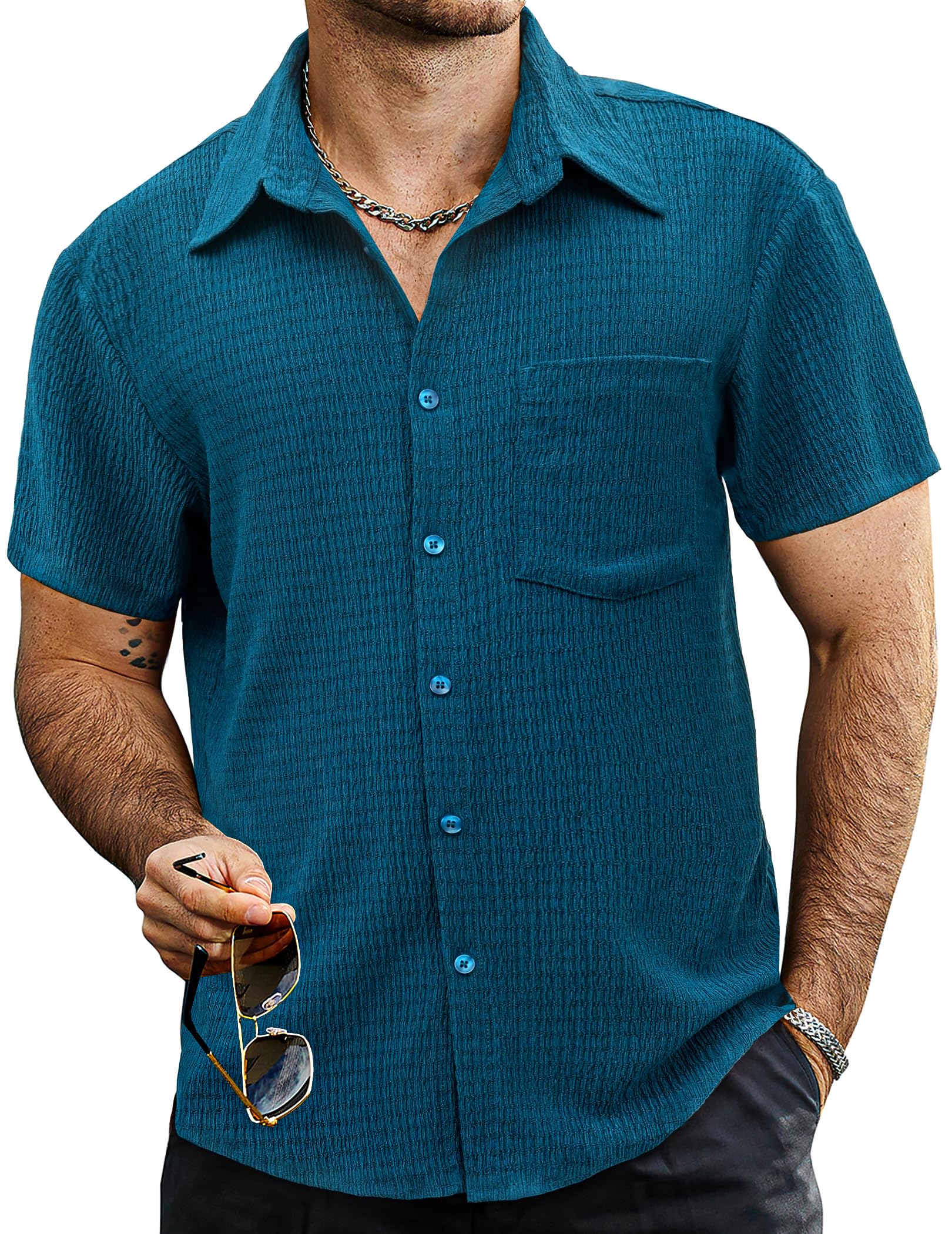 VATPAVE Mens Summer Striped Shirts Button Down Short Sleeve Vintage Beach Hawaiian Shirts with Pocket