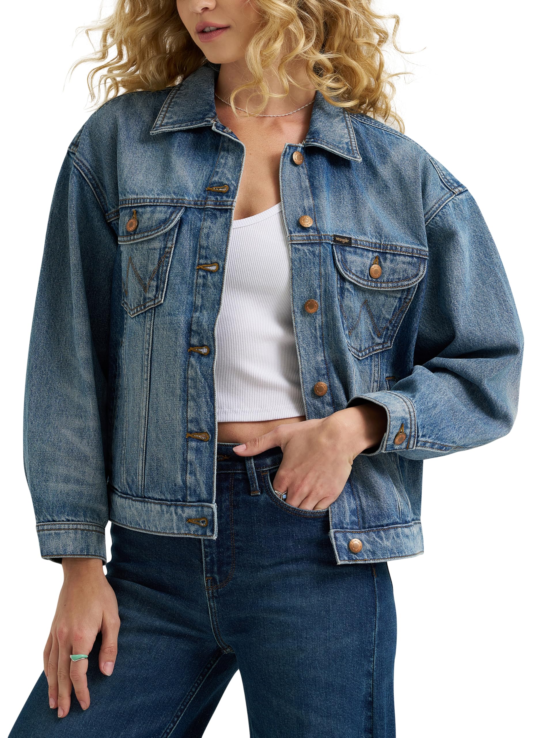 Wrangler womens Relaxed Fit Girlfriend Denim Jacket