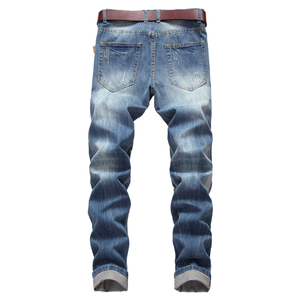 DANT BULUN Men's Ripped Distressed Destroyed Slim Fit Straight Leg Denim Jeans