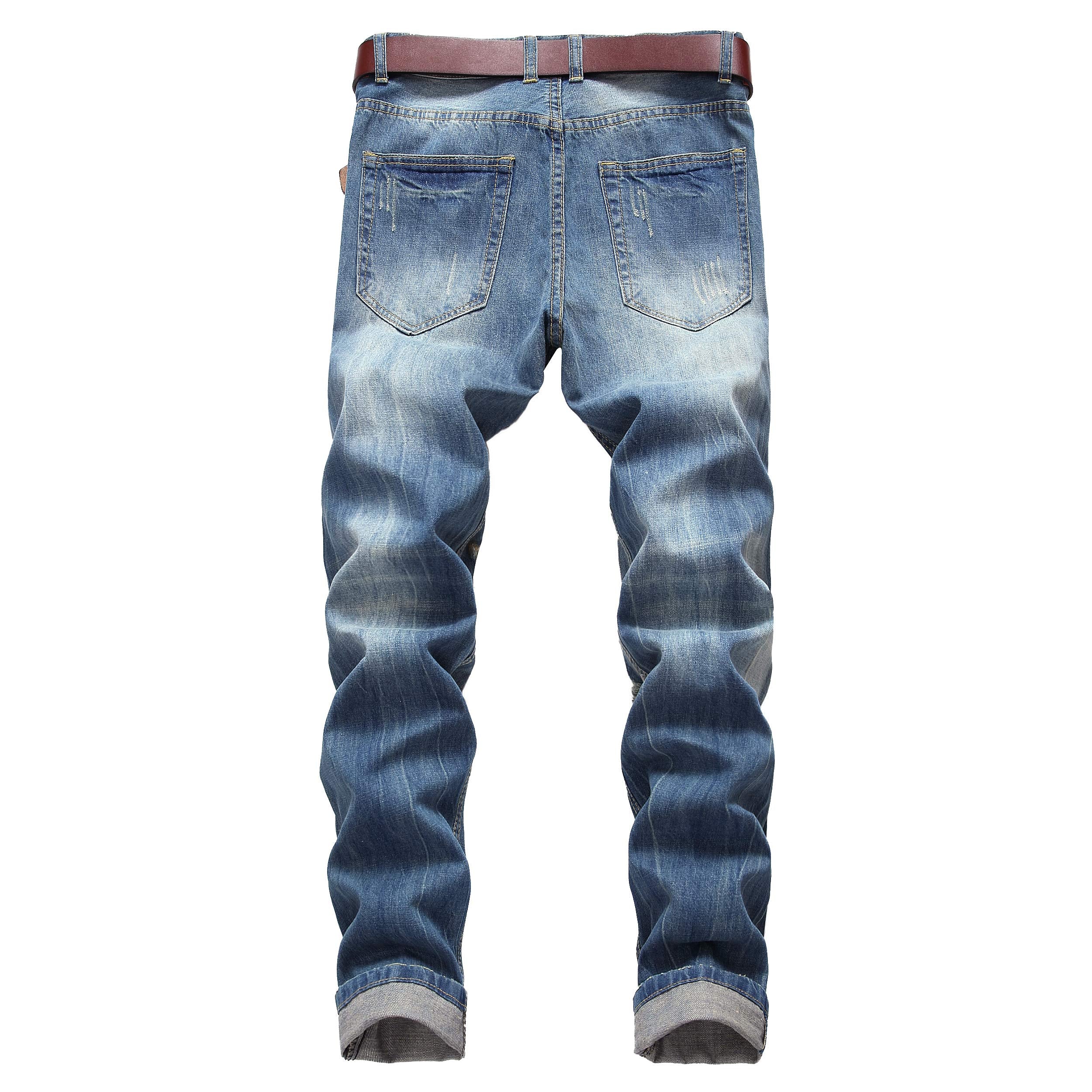 DANT BULUN Men's Ripped Distressed Destroyed Slim Fit Straight Leg Denim Jeans
