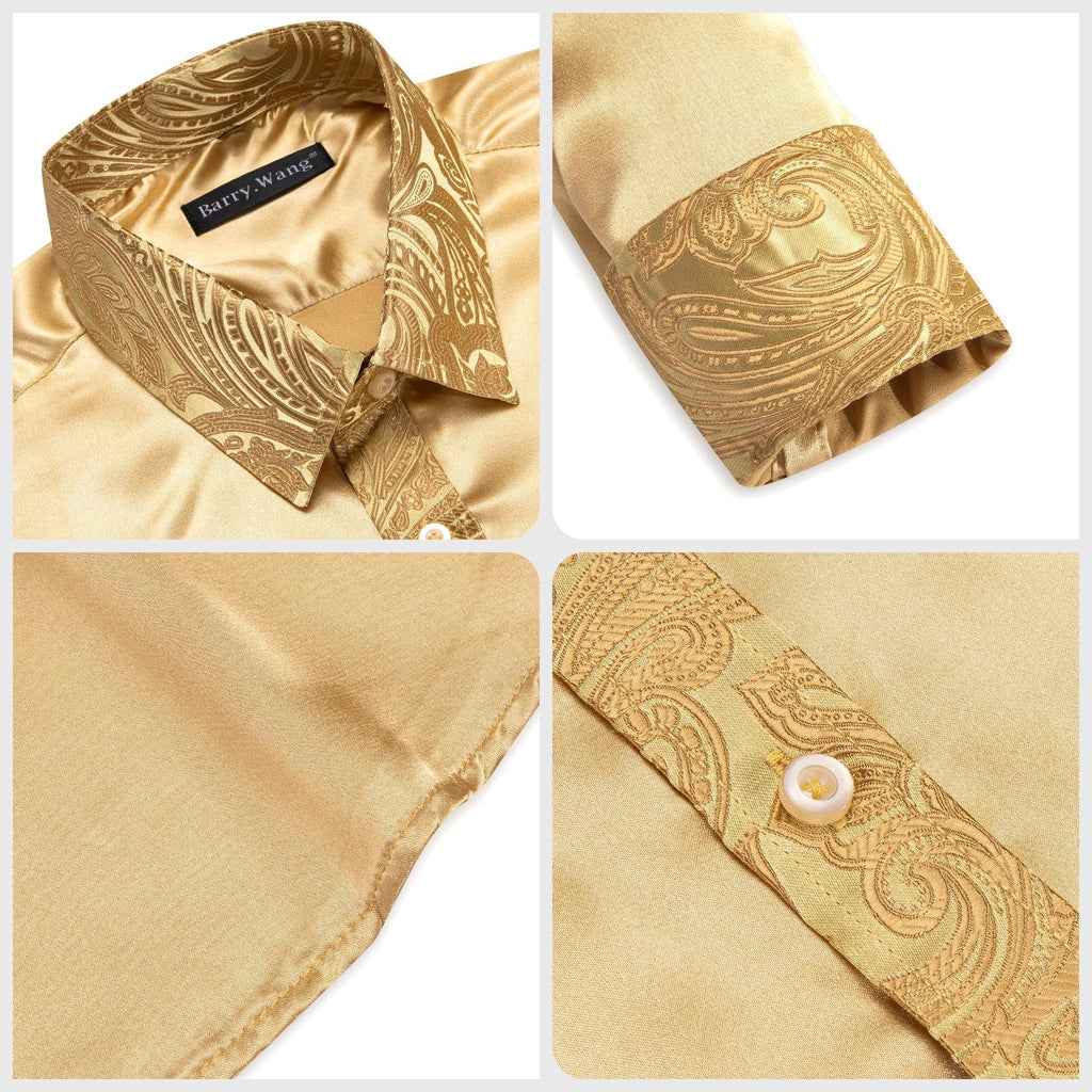 Barry.Wang Mens Satin Silk Shirts Long Sleeve Designer Dress Shirt Shiny Untucked Casual Button Down Shirt Party Disco Formal