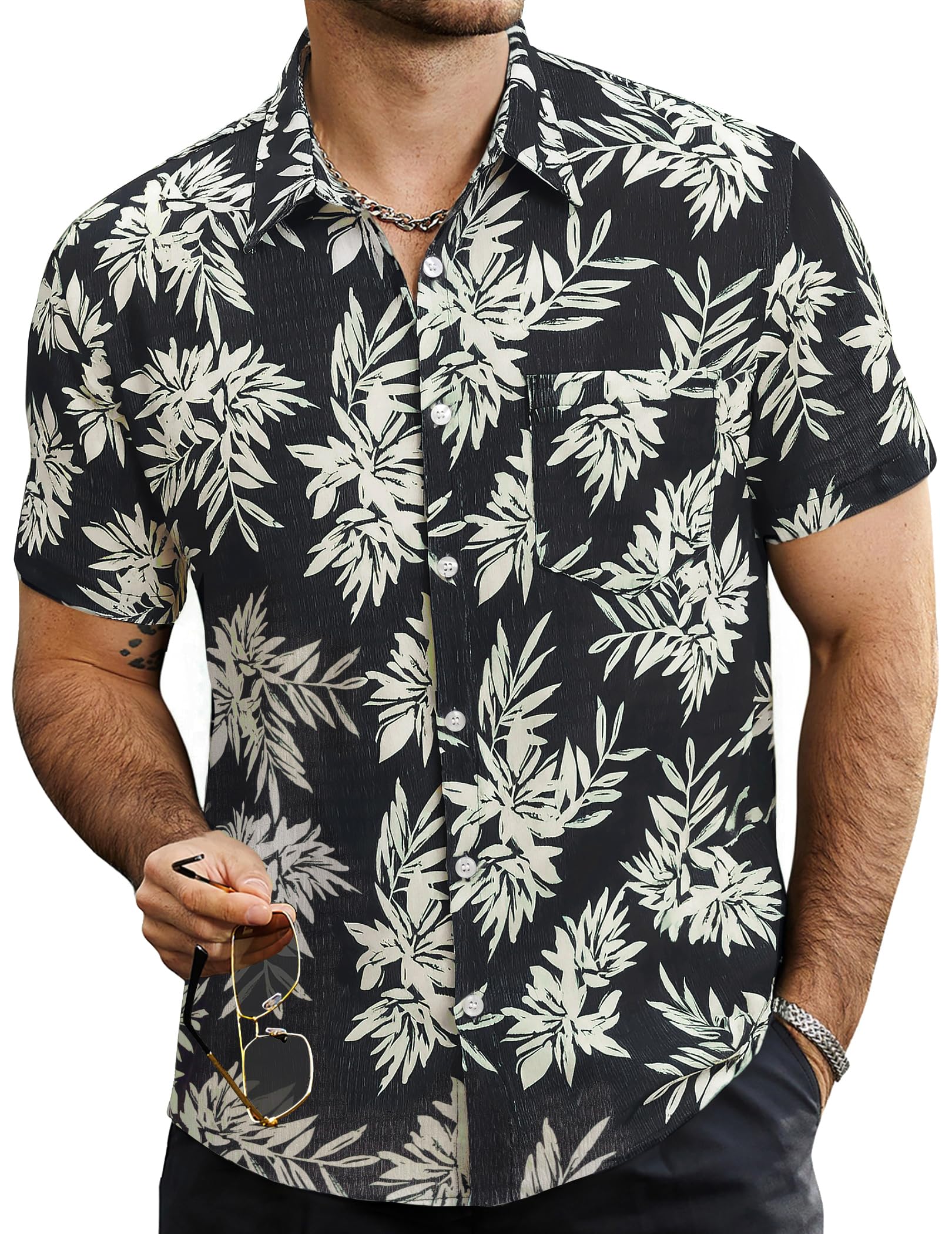 VATPAVE Mens Summer Striped Shirts Button Down Short Sleeve Vintage Beach Hawaiian Shirts with Pocket