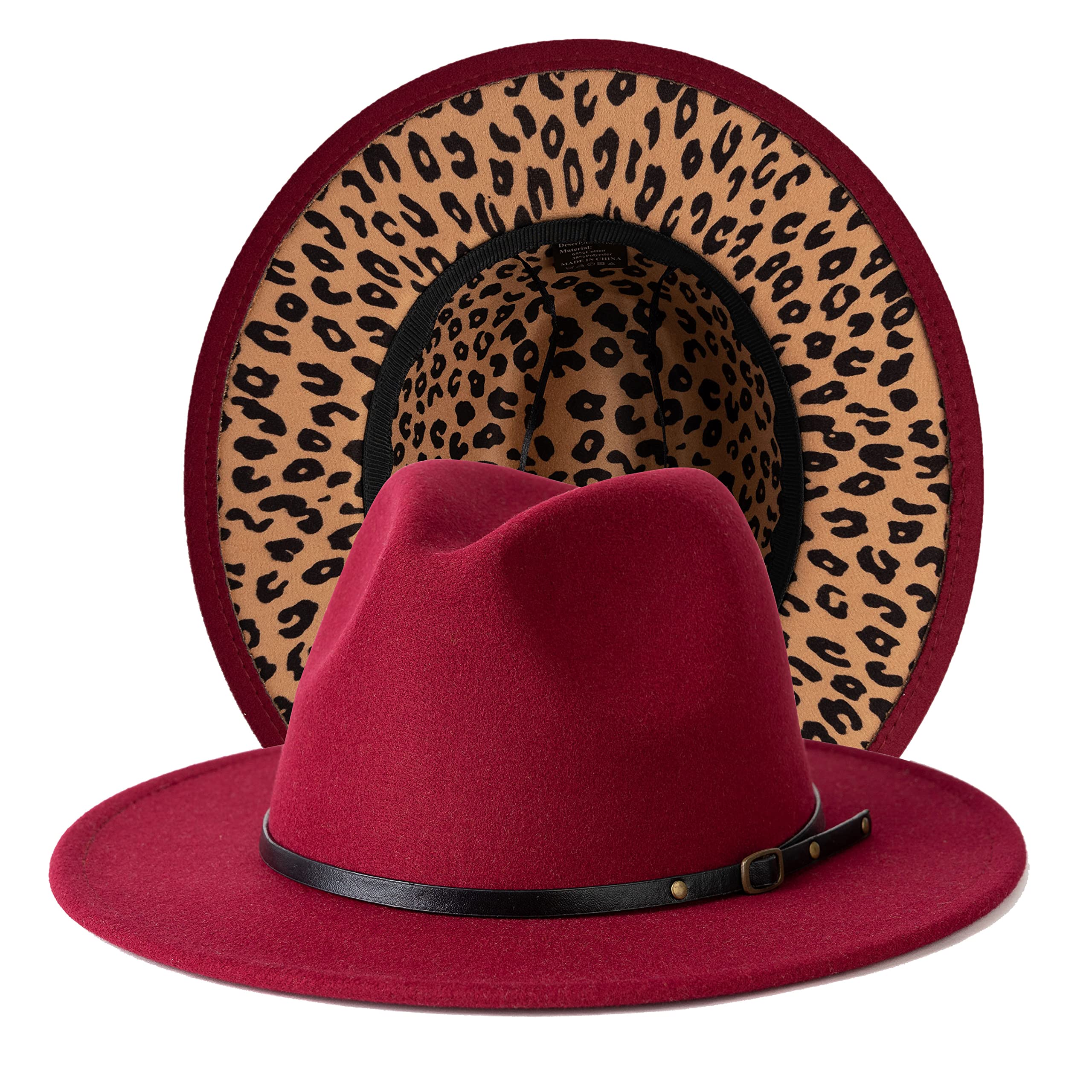 Gossifan Women Two Tone Wide Brim Fedora Felt Panama Hats Classic Belt Buckle