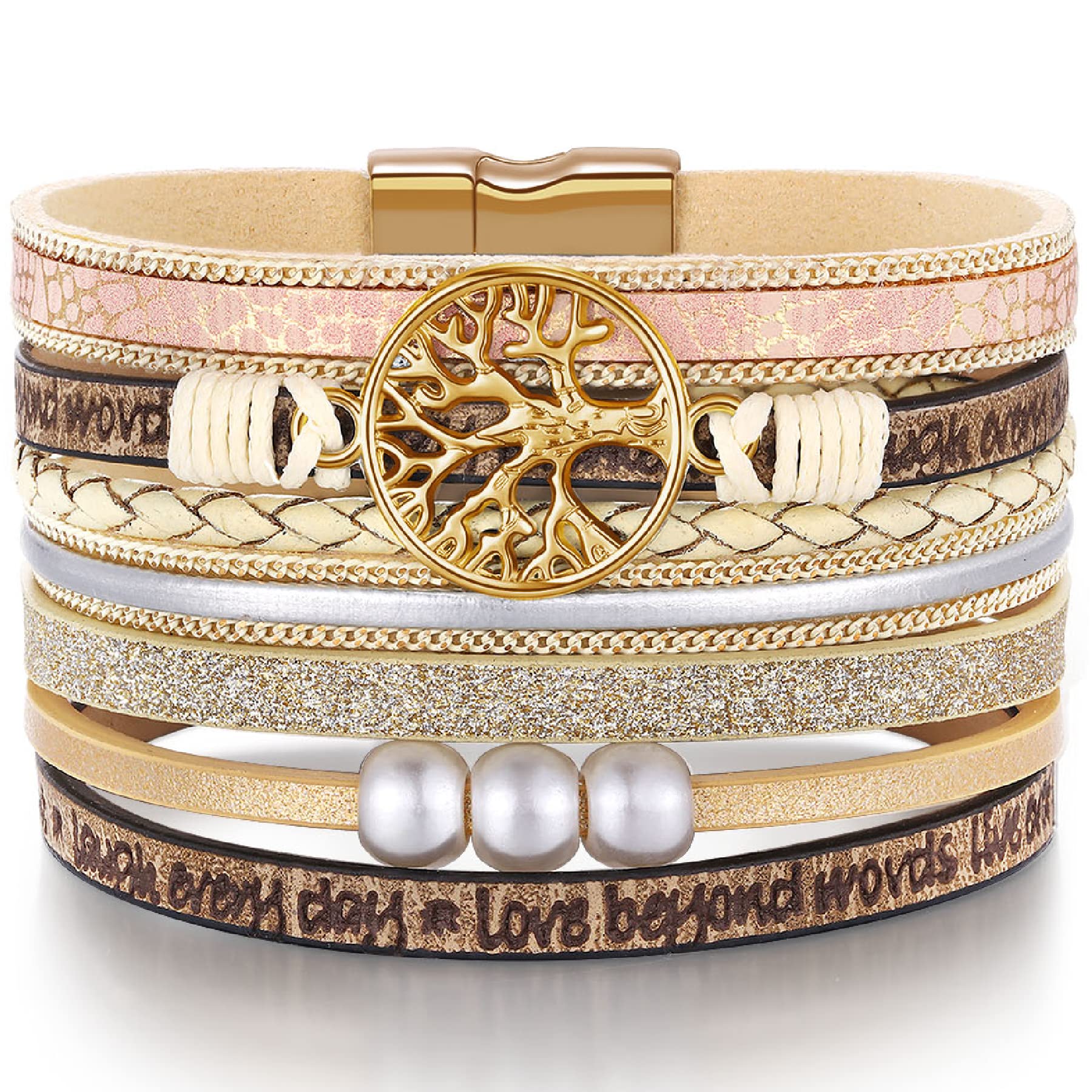 Desimtion Inspirational Tree of Life Boho Leather Wrap Bracelets for Women, Mothers Day Gifts for Mom Daughter, Bohemian Jewelry for Women Teen Girls