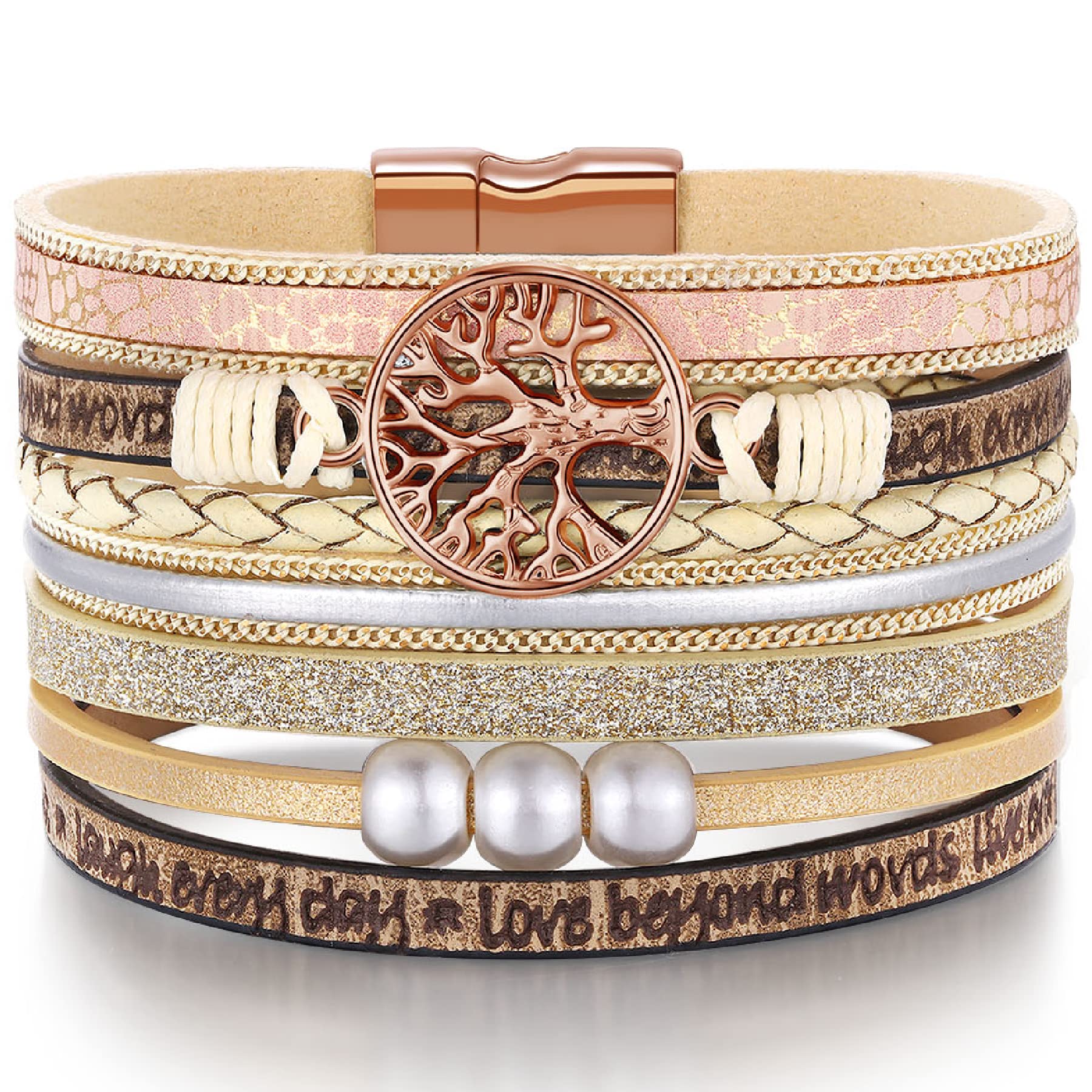 Desimtion Inspirational Tree of Life Boho Leather Wrap Bracelets for Women, Mothers Day Gifts for Mom Daughter, Bohemian Jewelry for Women Teen Girls