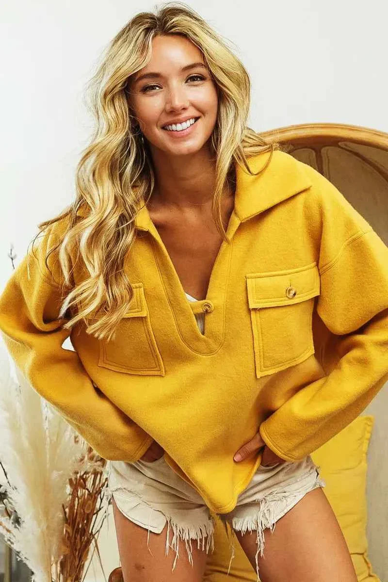 BiBi Fleece Collared Women's Sweatshirt with Flap Pockets