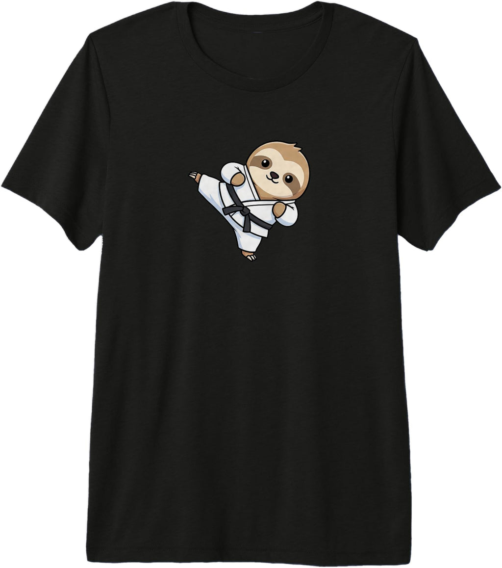 Handcrafted Sloth Karate Kick T-Shirt - Custom Art Print for Adults