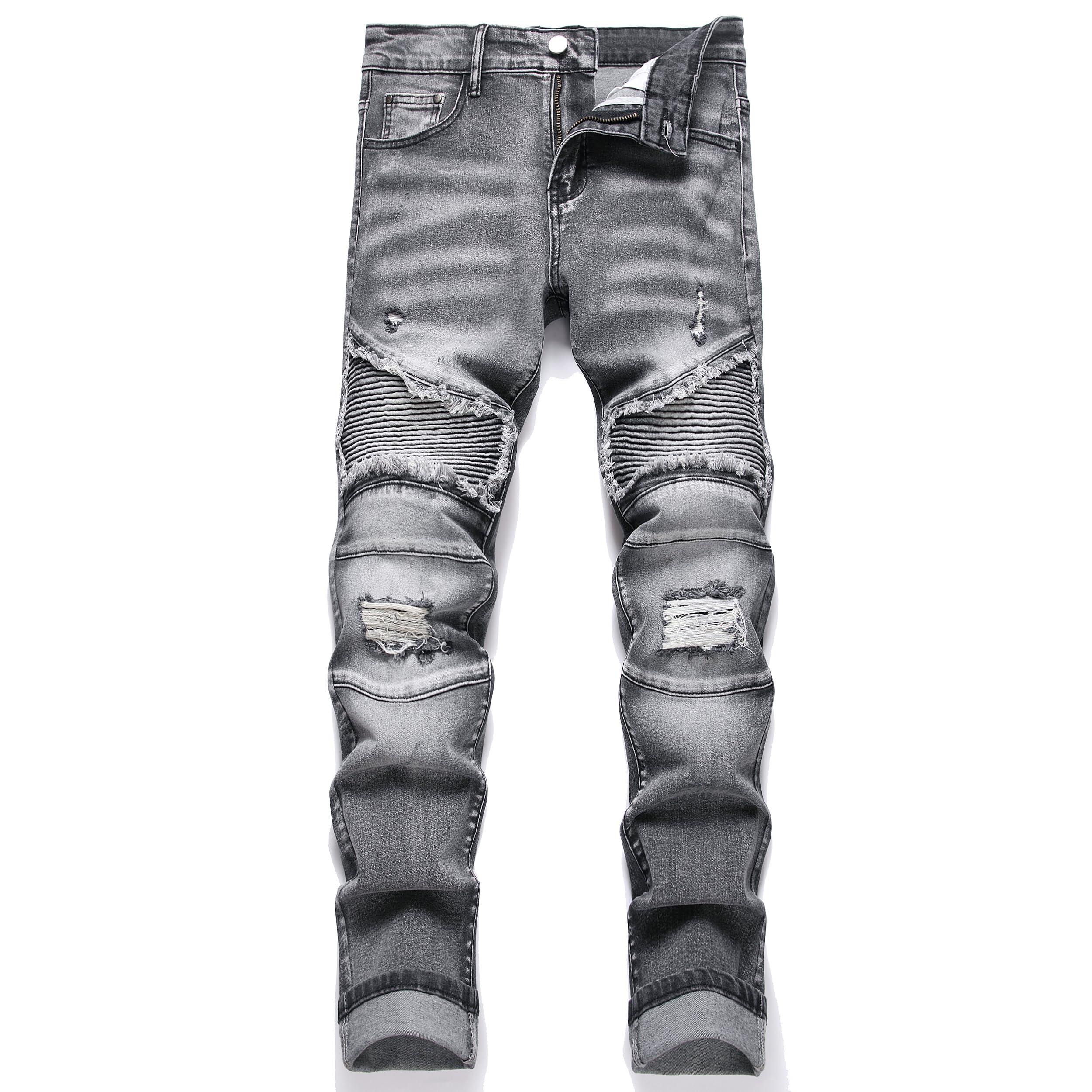 QIMYUM Men's Slim Fit Jeans Ripped Skinny Jeans for Men, Fashion Biker Jeans Stretch Moto Cargo Denim Pants