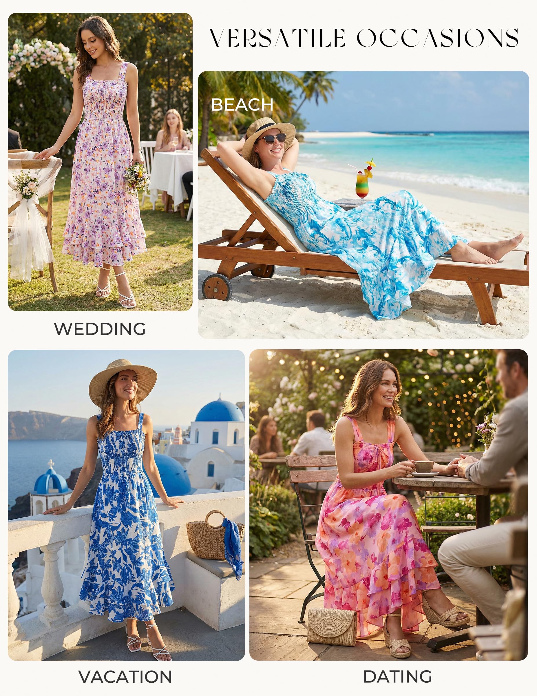 GRACE KARIN Women's 2026 Summer Floral Boho Dress Square Neck Strapped Swing A Line Sundress Beach Long Maxi Outfits