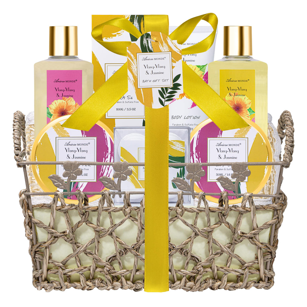 Bath Spa Gift Basket Set for Women, Enchanted Orchid Scent, Home Spa Gift Box with Shower Gel, Bubble Bath, Body Lotion, Body Scrub, Bath Bomb, Bath Salt, Bath & Body Gift Set