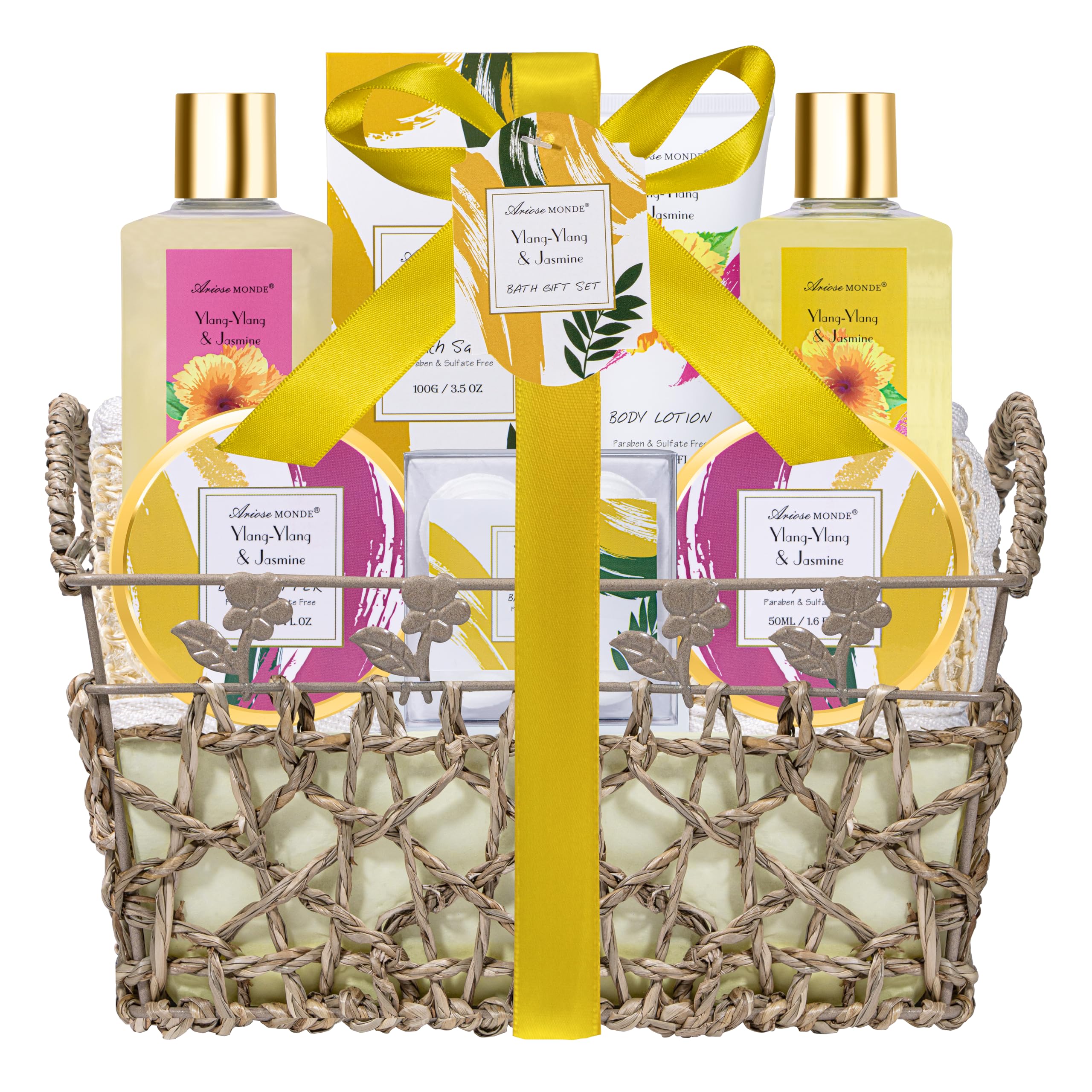 Bath Spa Gift Basket Set for Women, Enchanted Orchid Scent, Home Spa Gift Box with Shower Gel, Bubble Bath, Body Lotion, Body Scrub, Bath Bomb, Bath Salt, Bath & Body Gift Set
