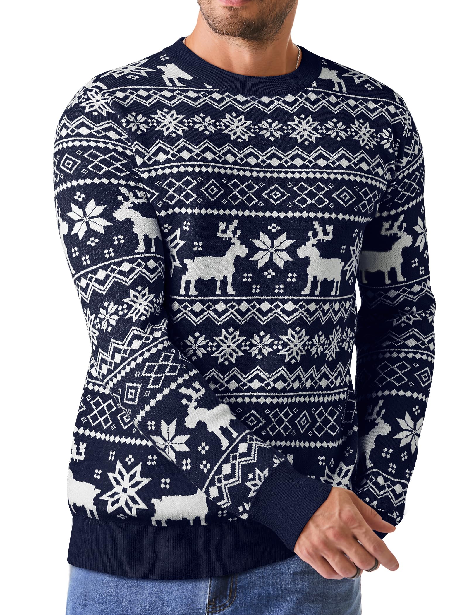 JMIERR Men's Crewneck Pullover Sweater Waffle Textured Knitted Sweaters Casual Loose Fit Sweaters with Ribbing Edge