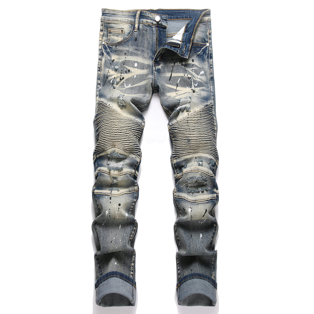 QIMYUM Men's Slim Fit Jeans Ripped Skinny Jeans for Men, Fashion Biker Jeans Stretch Moto Cargo Denim Pants