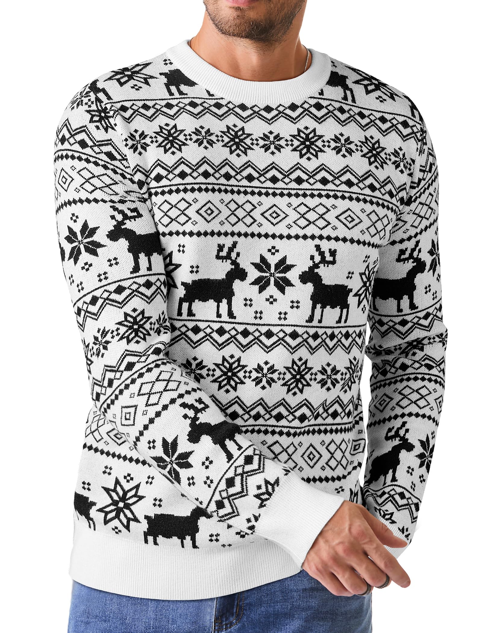 JMIERR Men's Crewneck Pullover Sweater Waffle Textured Knitted Sweaters Casual Loose Fit Sweaters with Ribbing Edge