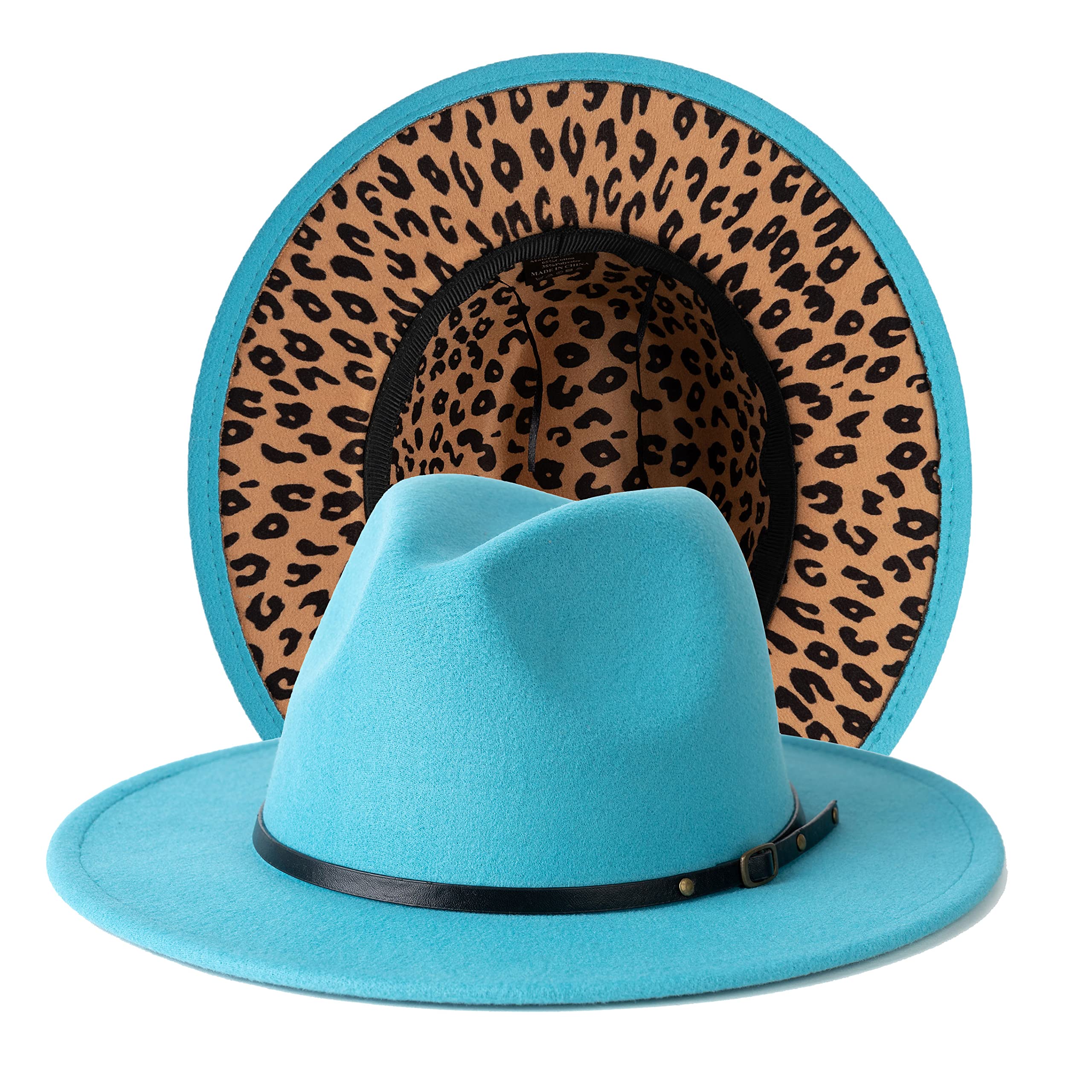 Gossifan Women Two Tone Wide Brim Fedora Felt Panama Hats Classic Belt Buckle