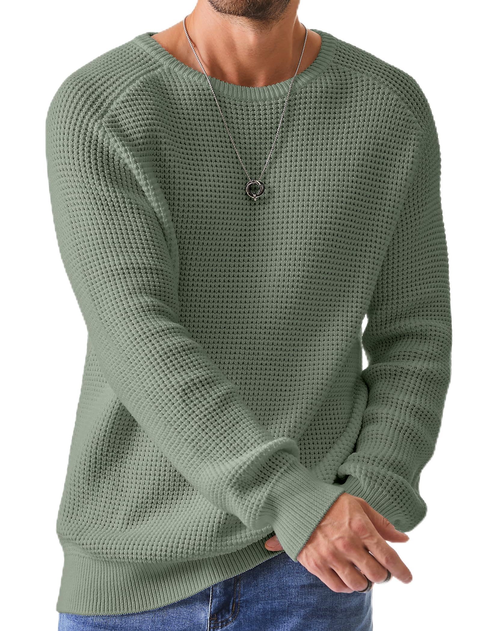 JMIERR Men's Crewneck Pullover Sweater Waffle Textured Knitted Sweaters Casual Loose Fit Sweaters with Ribbing Edge