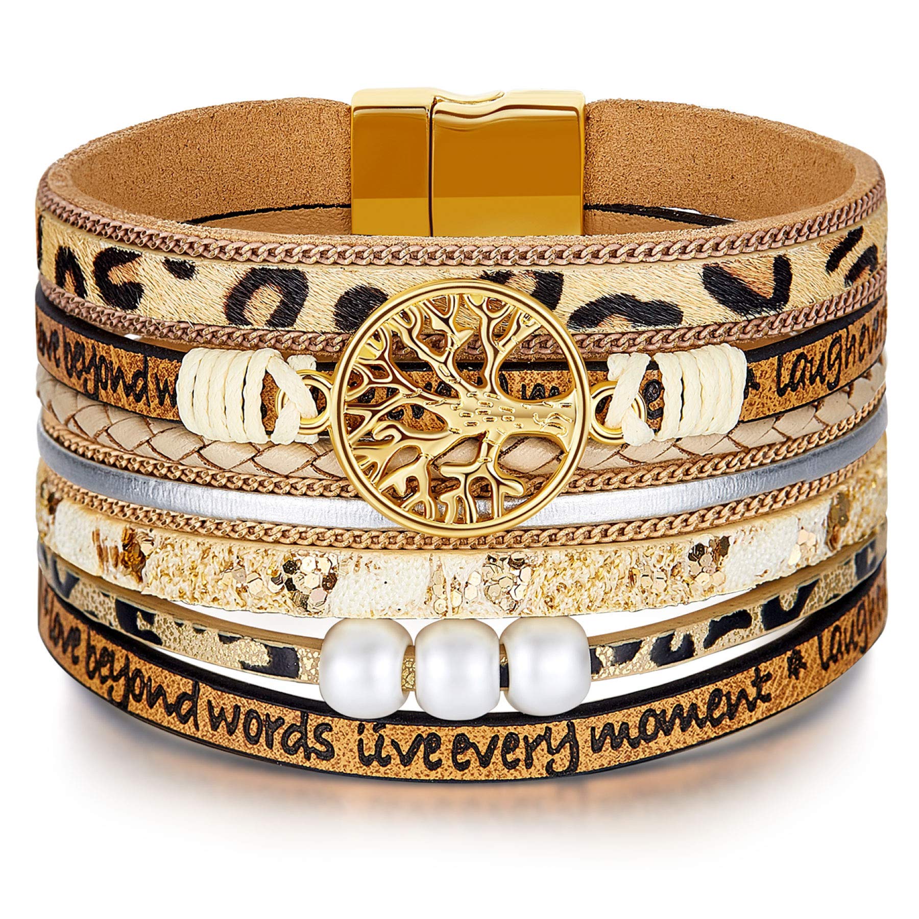 Desimtion Inspirational Tree of Life Boho Leather Wrap Bracelets for Women, Mothers Day Gifts for Mom Daughter, Bohemian Jewelry for Women Teen Girls