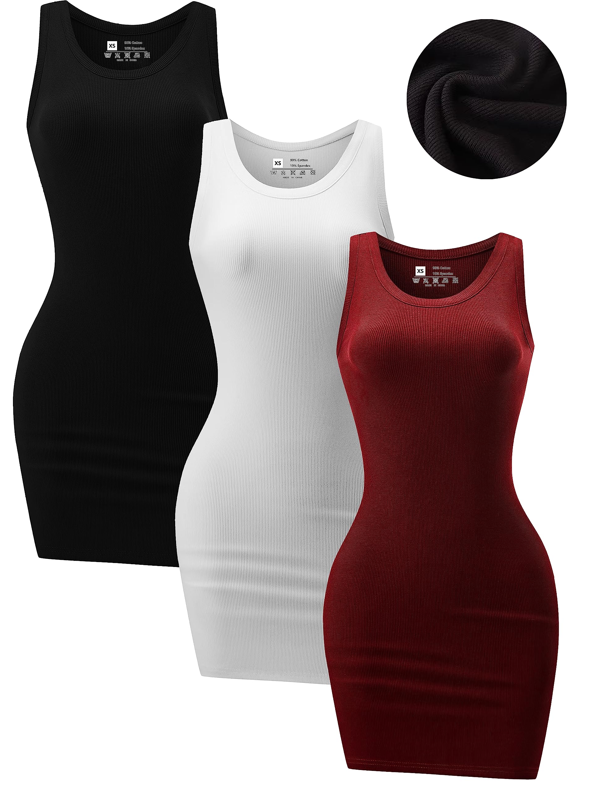 Chongbaijia 3 Pack Summer Dresses for Women 2026 Ribbed Crewneck Tank Top Dress Sleeveless Sundress Basic Bodycon Mini Dress