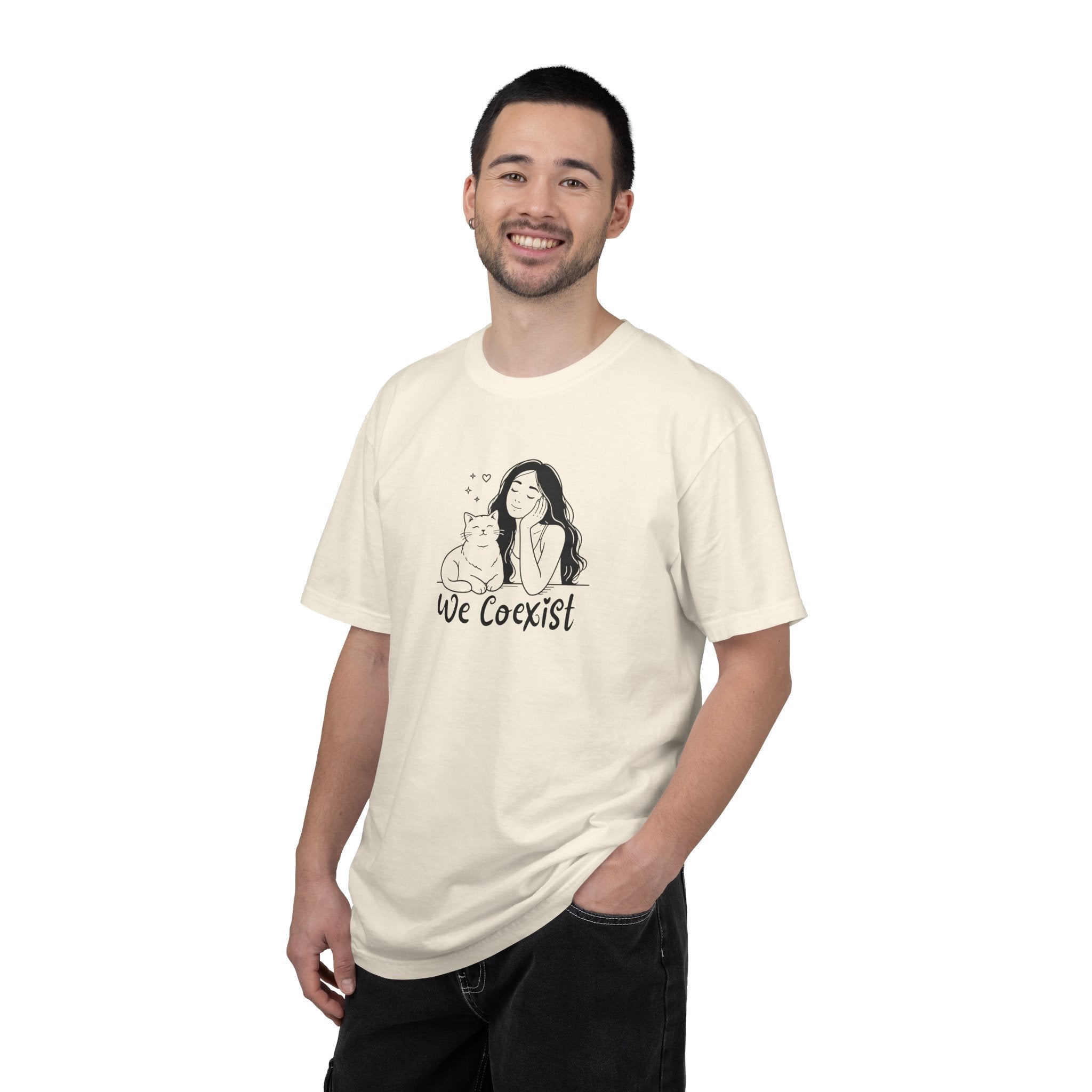 We Coexist T-Shirt – Minimalist Cat Lover Graphic Tee