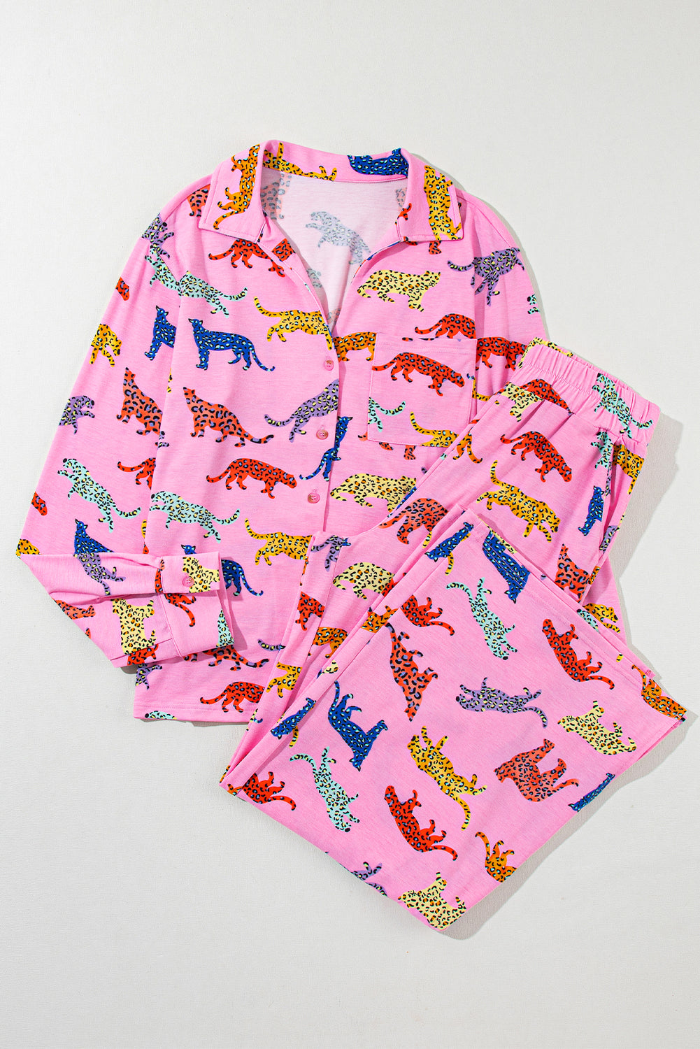 Cheetah Long Sleeve Shirt & Pants Pajama Set
