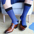 Men's Blue Striped Mid-calf Business Socks