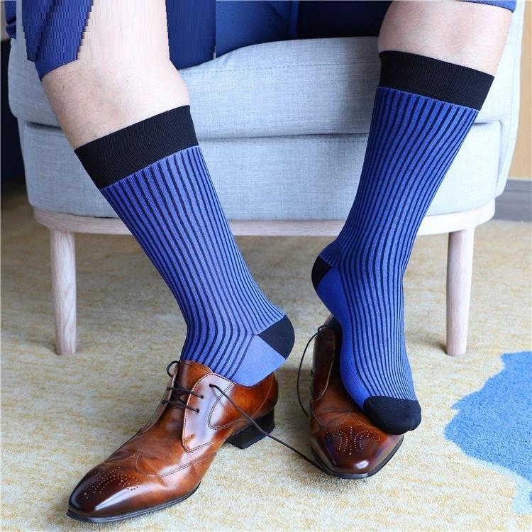 Men's Blue Striped Mid-calf Business Socks