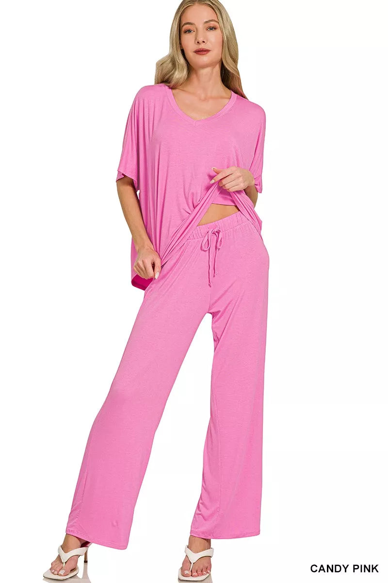 Zenana Oversized V-Neck Top & Pants Set