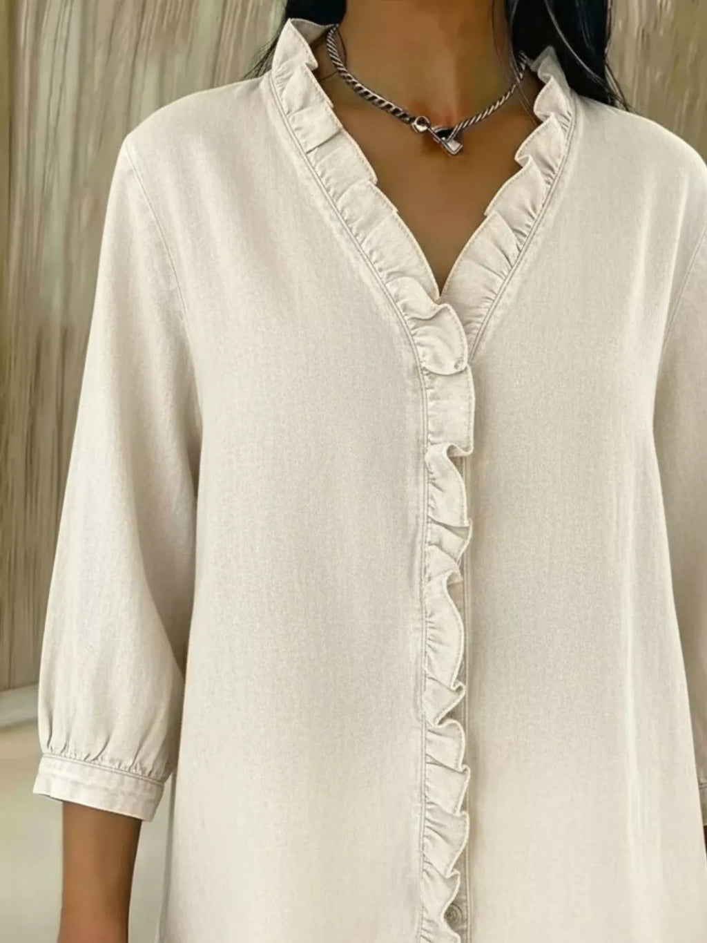Women's V-Neck Ruffled Button Down Shirt Plus Size