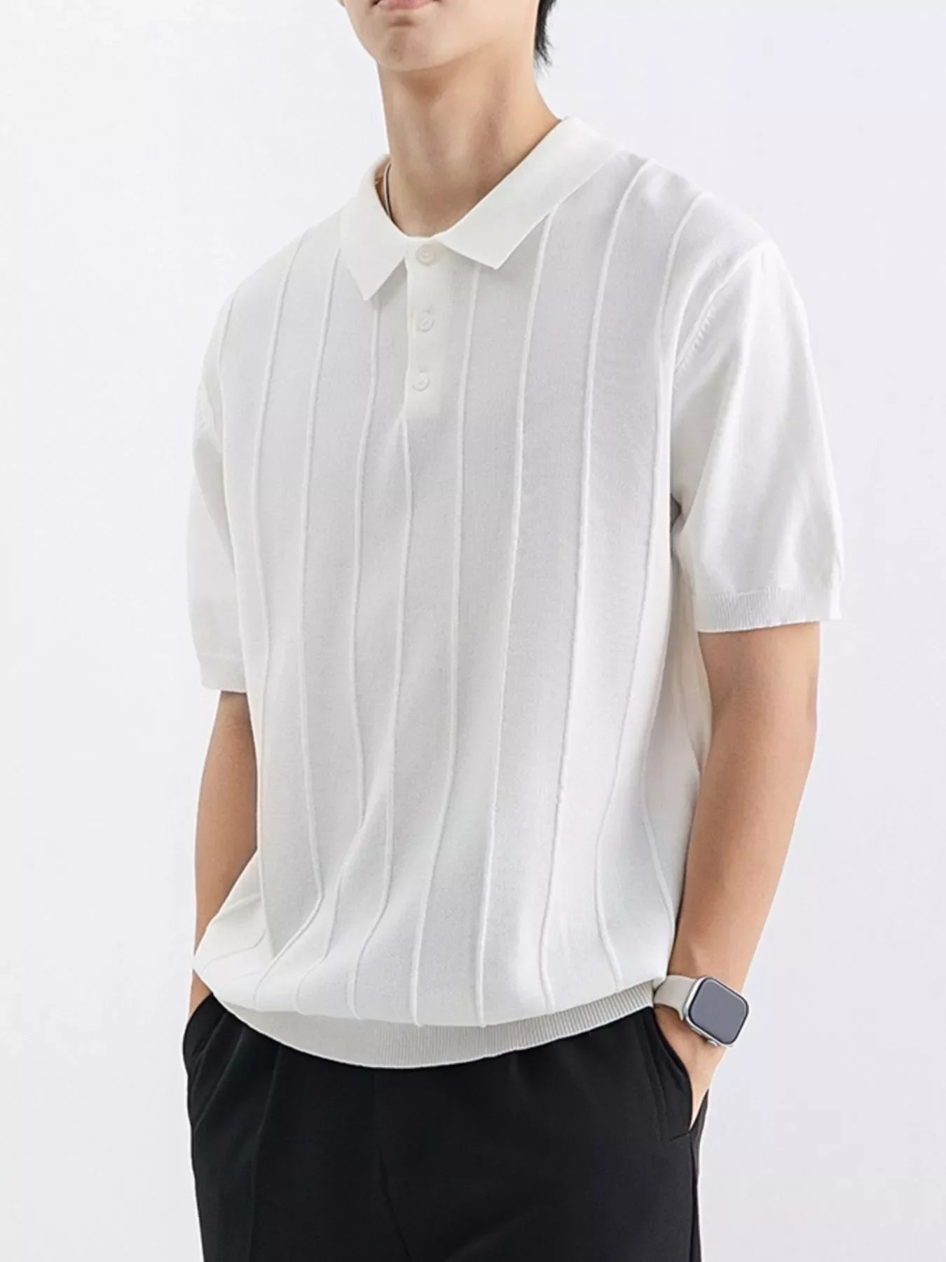 Men's Plus Size Textured Knit Short Sleeve Polo