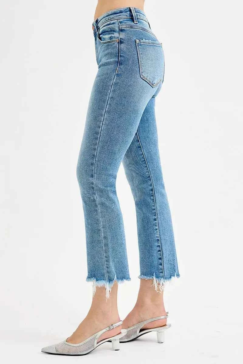 RISEN High Rise Crop Straight Slim Jeans | Full & Plus Size