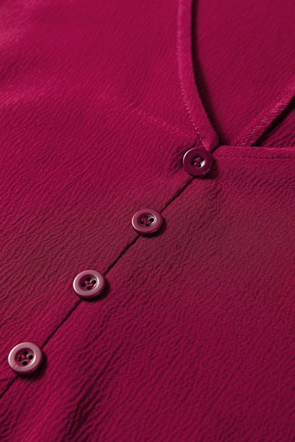 Burgundy Solid Long Sleeve Button V Neck Tiered Maxi Dress