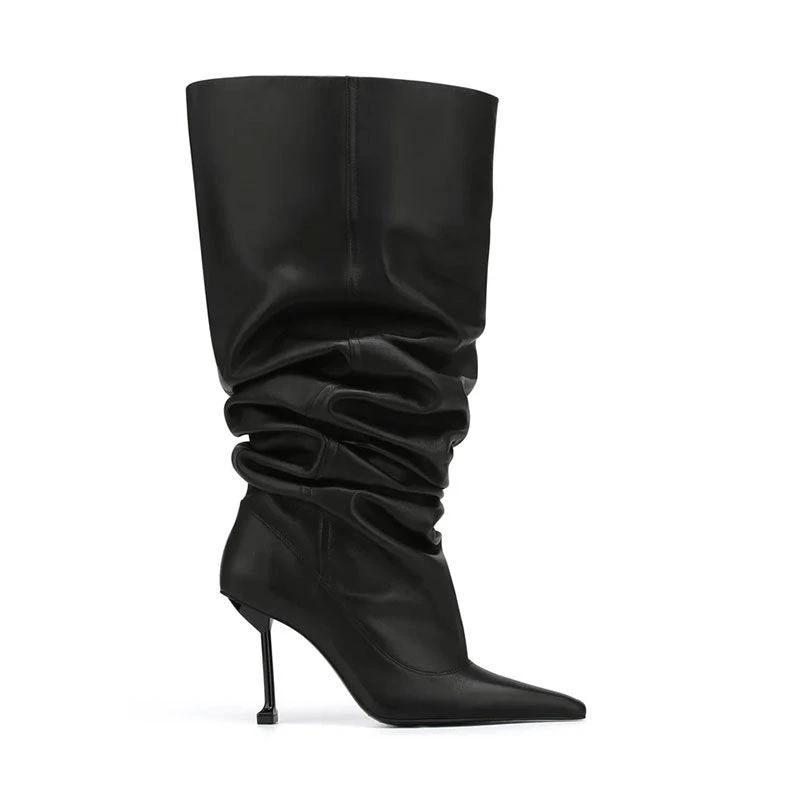 Big Tube Circumference Pointed Toe Stiletto Heel Catwalk Party Boots